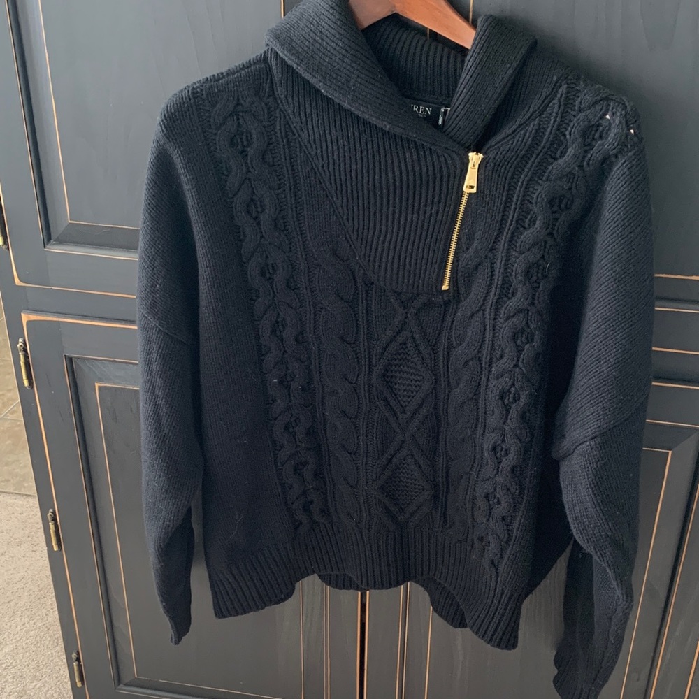 Ralph Lauren Black Cable Knit Turtleneck Sweater